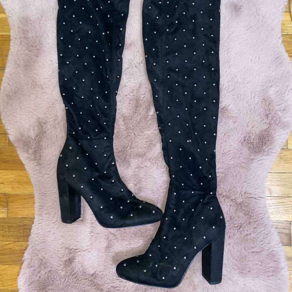 Black Studded Thigh High Boots